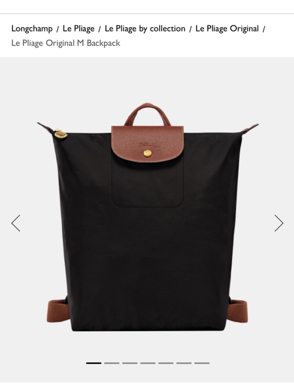 Longchamp Le Pliage M Black Nylon Backpack with Brown Leather Flap - Picture 5 of 6